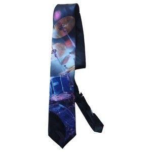 Ralph Marlin Drums  Necktie Neck Tie 1994 56" Tie Blue With Drum kit And Cymbals